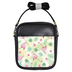 Beautiful Seamless Vector Tropical Pattern Background With Flamingo Hibiscus Girls Sling Bag by Wegoenart