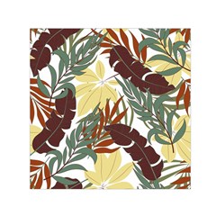 Botanical Seamless Tropical Pattern With Bright Red Green Plants Leaves Small Satin Scarf (square) by Wegoenart