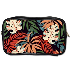 Fashionable Seamless Tropical Pattern With Bright Pink Yellow Plants Leaves Toiletries Bag (one Side) by Wegoenart