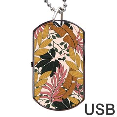 Fashionable Seamless Tropical Pattern With Bright Pink Green Flowers Dog Tag Usb Flash (one Side) by Wegoenart