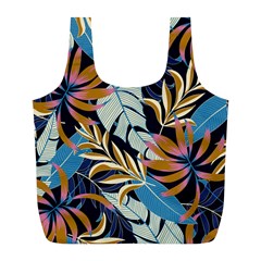 Original Seamless Tropical Pattern With Bright Blue Pink Flowers Full Print Recycle Bag (l) by Wegoenart