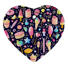 Cute Seamless Pattern With Colorful Sweets Cakes Lollipops Heart Ornament (two Sides) by Wegoenart