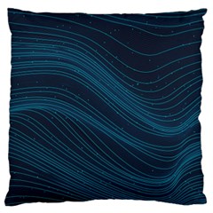 Abstract Glowing Blue Wave Lines Pattern With Particles Elements Dark Background Large Cushion Case (two Sides) by Wegoenart