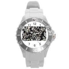 Marble Texture Round Plastic Sport Watch (l) by letsbeflawed