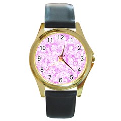 Pink Hentai  Round Gold Metal Watch