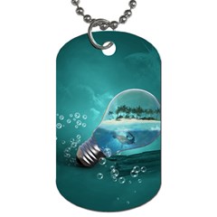 Awesome Light Bulb With Tropical Island Dog Tag (two Sides) by FantasyWorld7