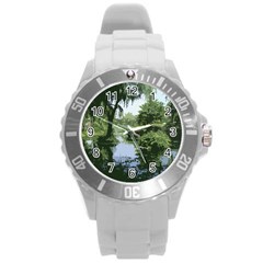 Away From The City Cutout Painted Round Plastic Sport Watch (l) by SeeChicago