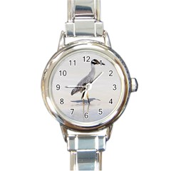 Beach Heron Bird Round Italian Charm Watch by TheLazyPineapple