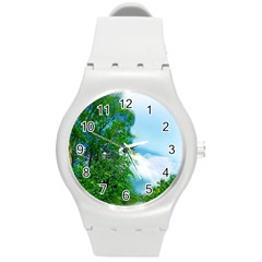 Airbrushed Sky Round Plastic Sport Watch (m) by Fractalsandkaleidoscopes