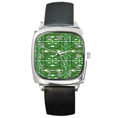 My Paint My Pallet Brocade Green Scarabs Square Metal Watch by ScottFreeArt