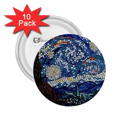 Mosaic Art Vincent Van Gogh s Starry Night 2.25  Buttons (10 pack) 