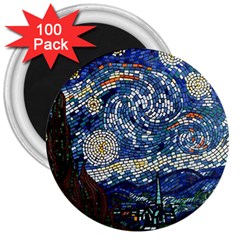 Mosaic Art Vincent Van Gogh s Starry Night 3  Magnets (100 pack)