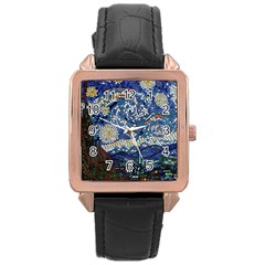 Mosaic Art Vincent Van Gogh s Starry Night Rose Gold Leather Watch 