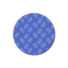 Leaves Ferns Blue Pattern Rubber Coaster (round)  by Vaneshart
