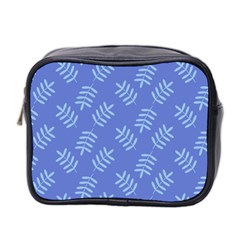 Leaves Ferns Blue Pattern Mini Toiletries Bag (two Sides)