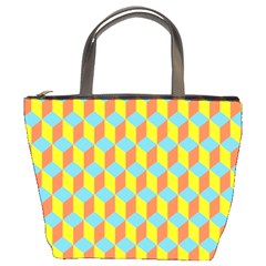 Cube Hexagon Pattern Yellow Blue Bucket Bag by Vaneshart