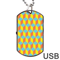 Cube Hexagon Pattern Yellow Blue Dog Tag Usb Flash (one Side)