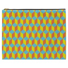 Cube Hexagon Pattern Yellow Blue Cosmetic Bag (xxxl)