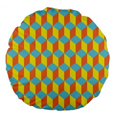 Cube Hexagon Pattern Yellow Blue Large 18  Premium Flano Round Cushions