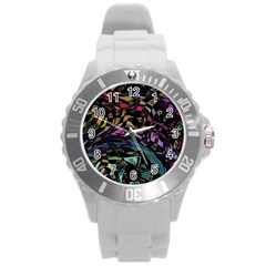 Background Drawing Colorful Pattern Round Plastic Sport Watch (l)