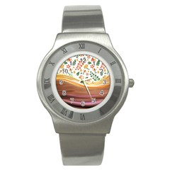 Floral Background Abstract Pattern Stainless Steel Watch by Vaneshart