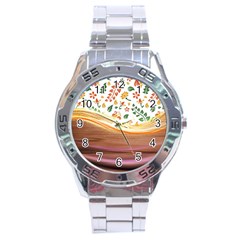 Floral Background Abstract Pattern Stainless Steel Analogue Watch by Vaneshart