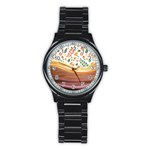 Floral Background Abstract Pattern Stainless Steel Round Watch Front
