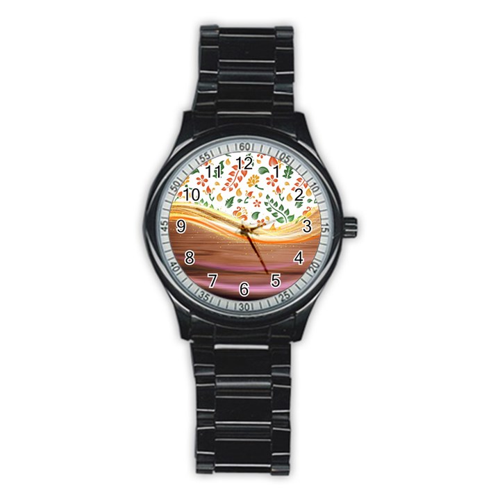 Floral Background Abstract Pattern Stainless Steel Round Watch