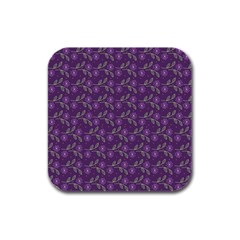 Flowers Violet Decorative Pattern Rubber Square Coaster (4 Pack) 