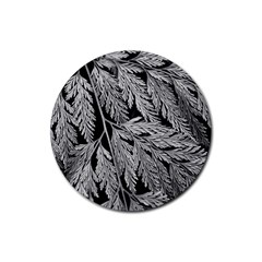 Fern Leaves Foliage Black And White Rubber Round Coaster (4 Pack)  by Vaneshart