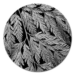 Fern Leaves Foliage Black And White Magnet 5  (round) by Vaneshart