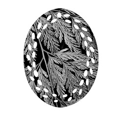 Fern Leaves Foliage Black And White Oval Filigree Ornament (two Sides) by Vaneshart