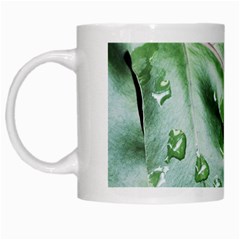 Green Wet Rain Water Drops Plant White Mugs by Vaneshart
