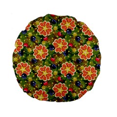 Fruit Star Blueberry Cherry Leaf Standard 15  Premium Flano Round Cushions