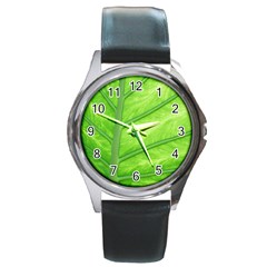 Green Bright Digital Manipulation Round Metal Watch