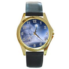 Nature Landscape Winter Round Gold Metal Watch