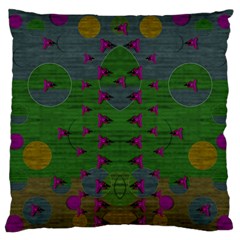 Happy Flower Fish Living In Peace On The Reef Large Cushion Case (one Side) by pepitasart