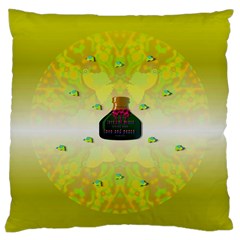 Birds And Sunshine With A Big Bottle Peace And Love Large Cushion Case (one Side) by pepitasart