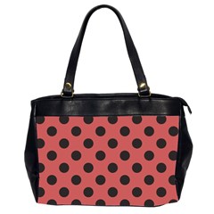 Polka Dots Black On Indian Red Oversize Office Handbag (2 Sides) by FashionBoulevard