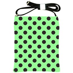 Polka Dots Black On Mint Green Shoulder Sling Bag by FashionBoulevard