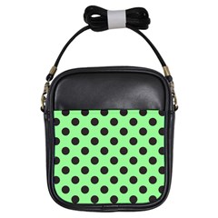 Polka Dots Black On Mint Green Girls Sling Bag