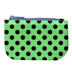 Polka Dots Black On Mint Green Large Coin Purse by FashionBoulevard