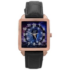 Awesome Wolf In The Gate Rose Gold Leather Watch  by FantasyWorld7