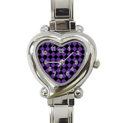 Block Fiesta Black And Imperial Purple Heart Italian Charm Watch by FashionBoulevard