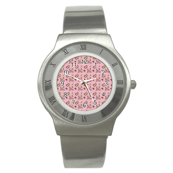 Robin Art Pink Pattern Stainless Steel Watch