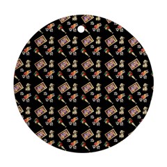 Robin Art Black Pattern Round Ornament (two Sides) by snowwhitegirl