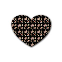 Robin Art Black Pattern Rubber Coaster (heart)  by snowwhitegirl