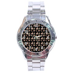 Robin Art Black Pattern Stainless Steel Analogue Watch by snowwhitegirl