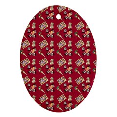 Robin Art Red Pattern Oval Ornament (two Sides)