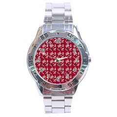 Robin Art Red Pattern Stainless Steel Analogue Watch by snowwhitegirl